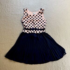 Charlotte Russe Large Polka Dot Dress Pleated Bow Waist & Scallop Neckline Sz S